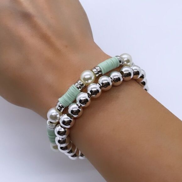 NWT Wool + Pepper Co. Sage & Silver Bracelet Stack - Picture 5 of 5